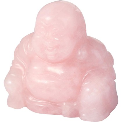 mookaitedecor Rose Quartz Happy Buddha Crystal Figurine Carved Statue Pocket Stone Home Decoration 1.5 inch