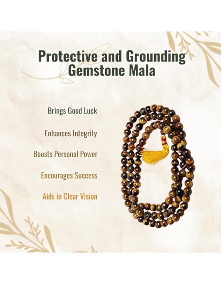 Tiger eye Stone mala/necklace of 8mm 108 +1 Beads for Unisex fashion and prayer