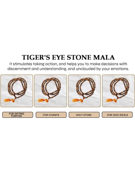 Tiger eye Stone mala/necklace of 8mm 108 +1 Beads for Unisex fashion and prayer