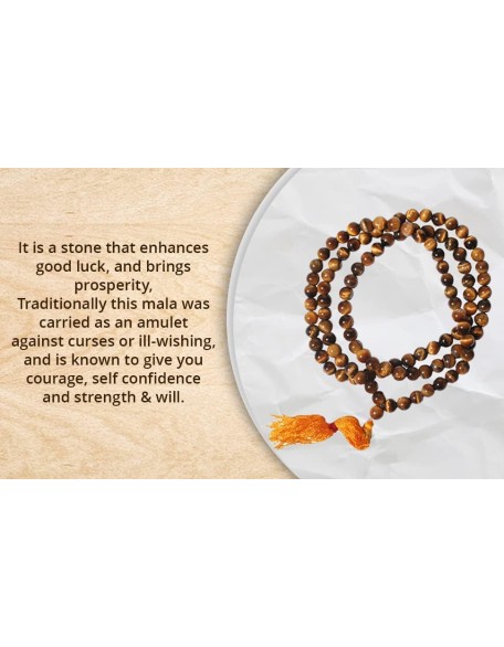 Tiger eye Stone mala/necklace of 8mm 108 +1 Beads for Unisex fashion and prayer