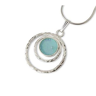 925 Sterling Silver Roman Glass Pendant Necklace