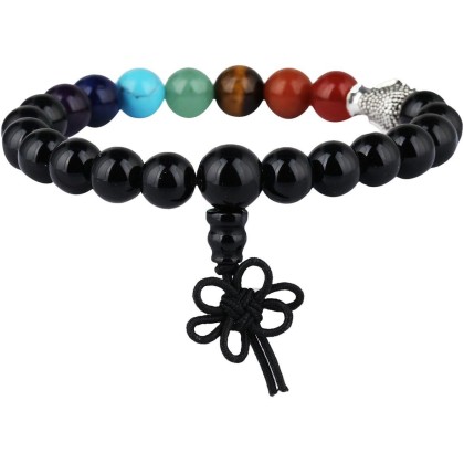 7 Chakra Healing Bracelet for Women Men, 21 mala Prayer Beads bracelets with Buddha head 7"