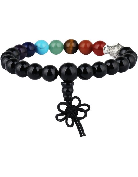 7 Chakra Healing Bracelet for Women Men, 21 mala Prayer Beads bracelets with Buddha head 7"