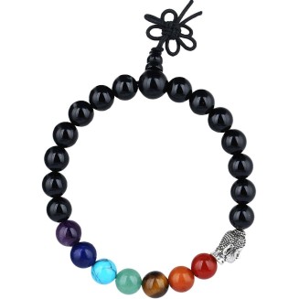 7 Chakra Healing Bracelet for Women Men, 21 mala Prayer Beads bracelets with Buddha head 7"