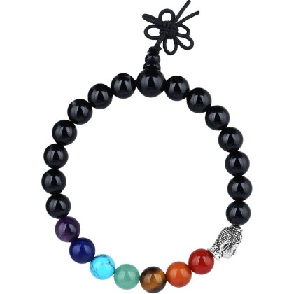 7 Chakra Healing Bracelet for Women Men, 21 mala Prayer Beads bracelets with Buddha head 7"