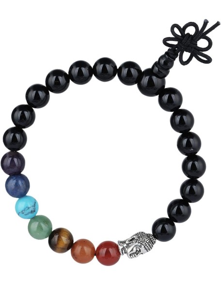 7 Chakra Healing Bracelet for Women Men, 21 mala Prayer Beads bracelets with Buddha head 7"