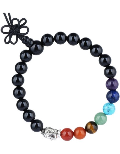 7 Chakra Healing Bracelet for Women Men, 21 mala Prayer Beads bracelets with Buddha head 7"