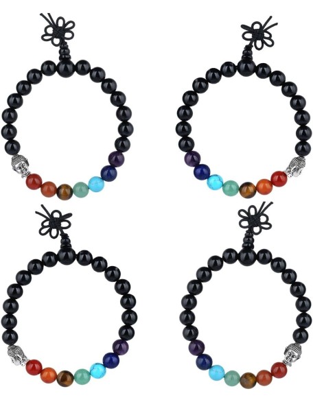 7 Chakra Healing Bracelet for Women Men, 21 mala Prayer Beads bracelets with Buddha head 7"