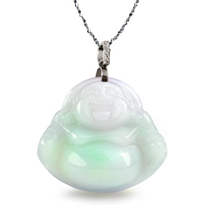 Laughing Buddha Jade Necklace, Real Grade A Certified Burma Jadeite for Happiness and Wealth, Adjustable Lucky Red Cord,