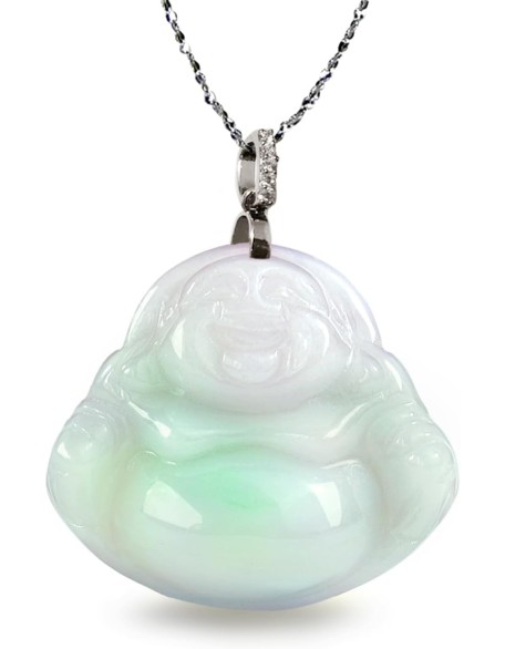 Laughing Buddha Jade Necklace, Real Grade A Certified Burma Jadeite for Happiness and Wealth, Adjustable Lucky Red Cord,