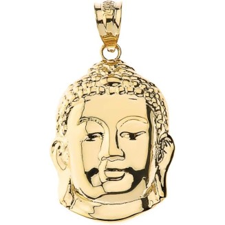 Gold Textured Zen Buddha Head Yoga Buddhism Protection Amulet Necklace Pendant (Small - 1.0")