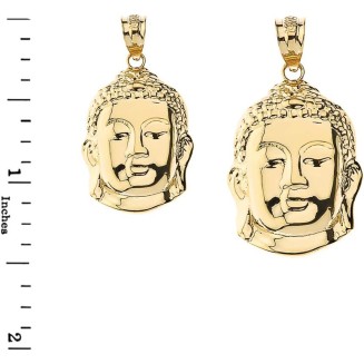 Gold Textured Zen Buddha Head Yoga Buddhism Protection Amulet Necklace Pendant (Small - 1.0")