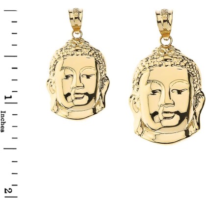 Gold Textured Zen Buddha Head Yoga Buddhism Protection Amulet Necklace Pendant (Small - 1.0")