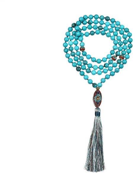 Cherry Tree Collection Mala Necklace | 108 Hand-Knotted 8mm Gemstone Round Beads, Tibetan Guru and Counter Beads, and Tassel | Meditation, Buddhist Prayer, Healing