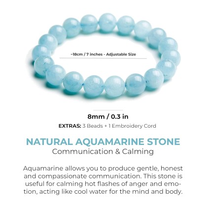 Soothing Bracelet - Natural Aquamarine bracelet - Bring Positive Energy - Peace - Youthfulness Bracelet - Crystal Stone Bracelet for Everlasting Joy