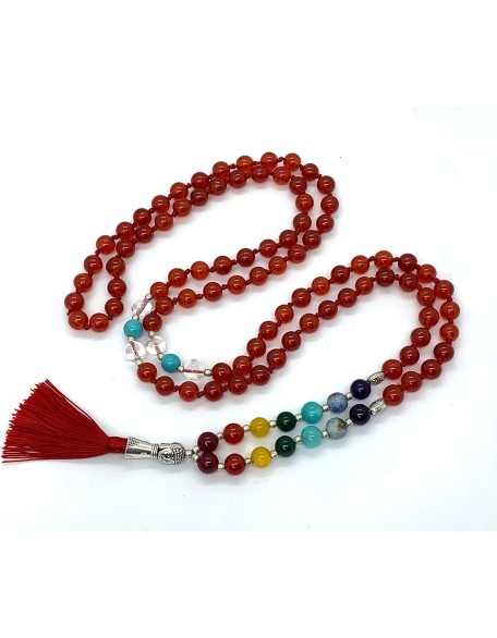 Energized 7 Chakra mala Hand Knotted 108 mala beads necklaces - Japa mala - Buddhist prayer beads - Meditation beads - Healing crystals for men women (Carnelian 1st chakra Root Chakra Mala)