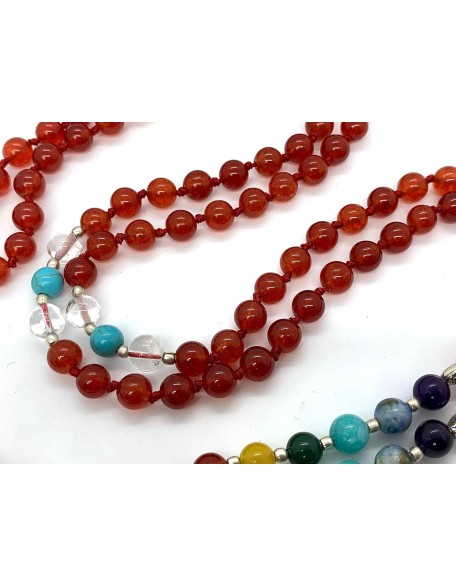 Energized 7 Chakra mala Hand Knotted 108 mala beads necklaces - Japa mala - Buddhist prayer beads - Meditation beads - Healing crystals for men women (Carnelian 1st chakra Root Chakra Mala)