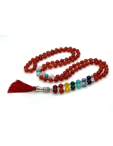 Energized 7 Chakra mala Hand Knotted 108 mala beads necklaces - Japa mala - Buddhist prayer beads - Meditation beads - Healing crystals for men women (Carnelian 1st chakra Root Chakra Mala)