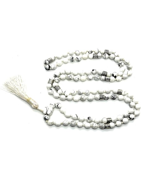 Certified Hand-Knotted Howlite Mala Beads Necklace | Gemini Birthstone | Crown Chakra