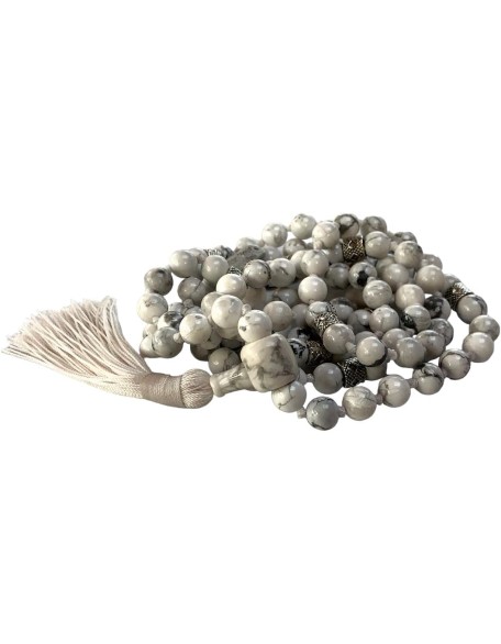 Certified Hand-Knotted Howlite Mala Beads Necklace | Gemini Birthstone | Crown Chakra