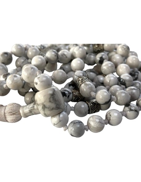 Certified Hand-Knotted Howlite Mala Beads Necklace | Gemini Birthstone | Crown Chakra