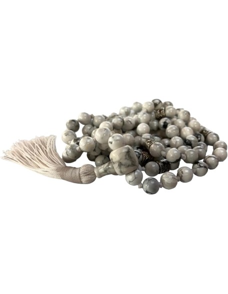 Certified Hand-Knotted Howlite Mala Beads Necklace | Gemini Birthstone | Crown Chakra