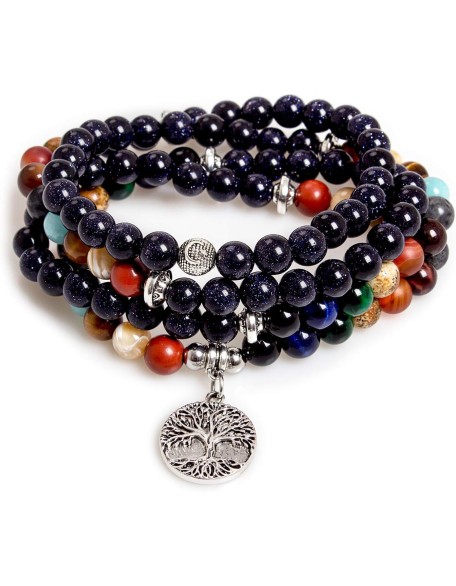 108 Mala Beads Meditation Necklace 7 Chakra Buddhist Prayer Beaded Bracelet Tree of Life Pendant Necklace Healing Stone Yoga Necklace Women Men Bracelets