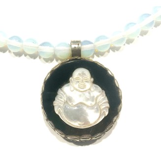 Carved Buddha Necklace, Onyx Buddha Necklace, Tibetan Buddhist Necklace, Opalite Buddha Nepal Necklace, Handmade by AnnaArt72