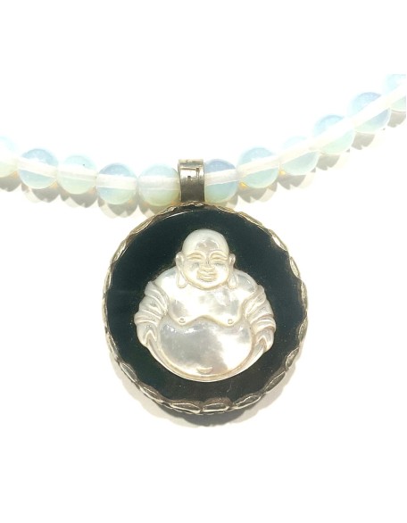 Carved Buddha Necklace, Onyx Buddha Necklace, Tibetan Buddhist Necklace, Opalite Buddha Nepal Necklace, Handmade by AnnaArt72