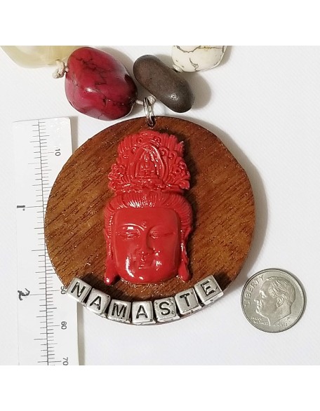 Carved Cinnabar Buddha Amulet Long Gemstone Necklace Earrings One of a Kind