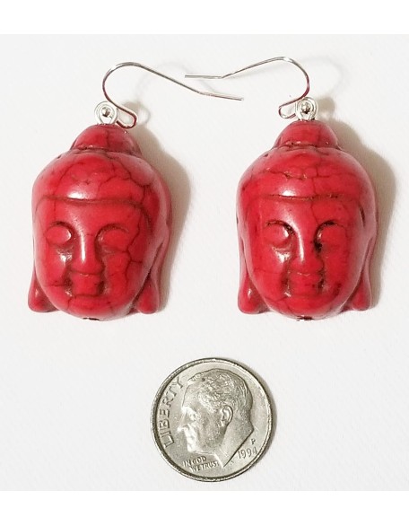 Carved Cinnabar Buddha Amulet Long Gemstone Necklace Earrings One of a Kind