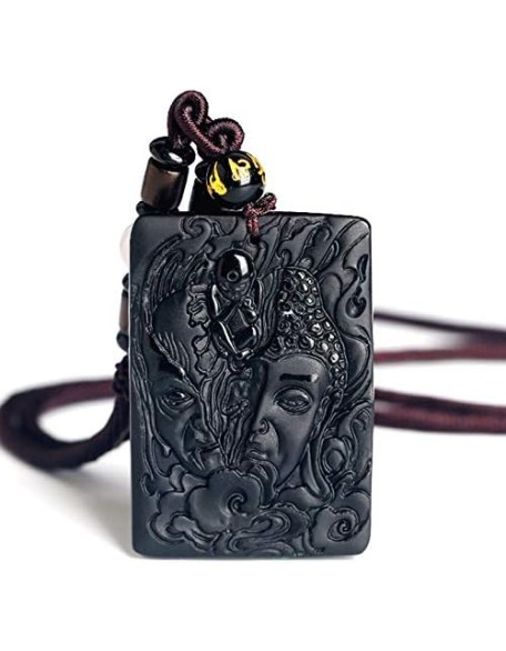 New Wonderful Natural Black Obsidian Hand Carved Buddha Devil Blink Lucky Amulet Pendant + Beads Necklace Fashion Jewelry