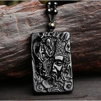 New Wonderful Natural Black Obsidian Hand Carved Buddha Devil Blink Lucky Amulet Pendant + Beads Necklace Fashion Jewelry