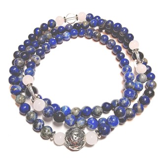 PROTECTION AGAINST NEGATIVE ENERGIES Lapis Lazuli + Jade + Quartz 108 Japa Mala Beads Yoga Meditation Necklace Heart Chakra Third Eye Chakra Real Natural Stones Guru Beads & Mantra Bead - USA HANDMADE