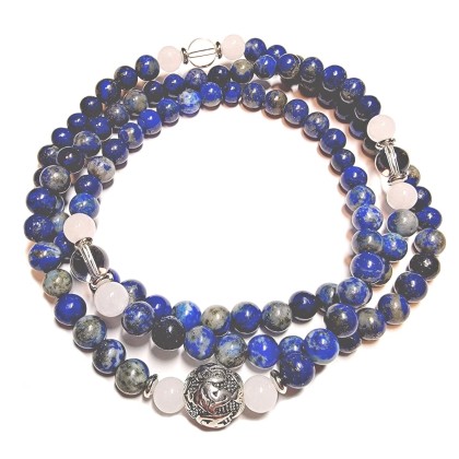 PROTECTION AGAINST NEGATIVE ENERGIES Lapis Lazuli + Jade + Quartz 108 Japa Mala Beads Yoga Meditation Necklace Heart Chakra Third Eye Chakra Real Natural Stones Guru Beads & Mantra Bead - USA HANDMADE