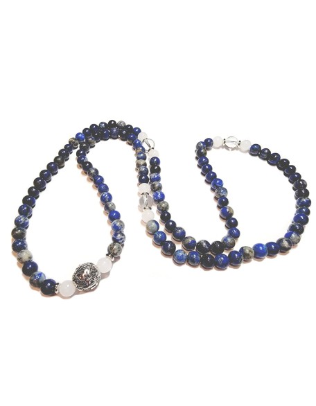 PROTECTION AGAINST NEGATIVE ENERGIES Lapis Lazuli + Jade + Quartz 108 Japa Mala Beads Yoga Meditation Necklace Heart Chakra Third Eye Chakra Real Natural Stones Guru Beads & Mantra Bead - USA HANDMADE