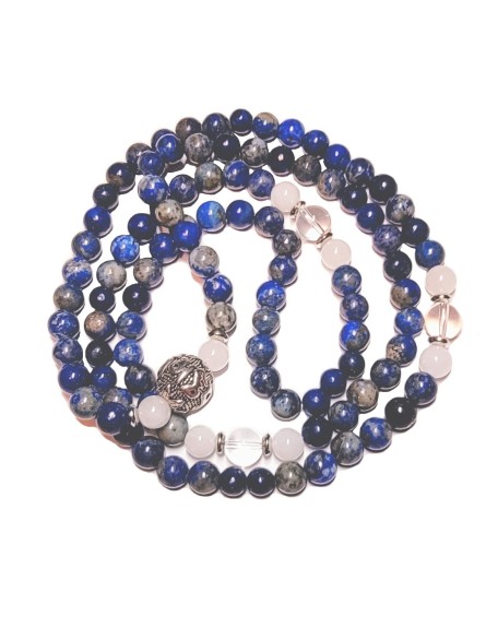 PROTECTION AGAINST NEGATIVE ENERGIES Lapis Lazuli + Jade + Quartz 108 Japa Mala Beads Yoga Meditation Necklace Heart Chakra Third Eye Chakra Real Natural Stones Guru Beads & Mantra Bead - USA HANDMADE