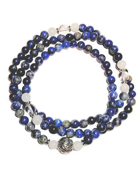 PROTECTION AGAINST NEGATIVE ENERGIES Lapis Lazuli + Jade + Quartz 108 Japa Mala Beads Yoga Meditation Necklace Heart Chakra Third Eye Chakra Real Natural Stones Guru Beads & Mantra Bead - USA HANDMADE