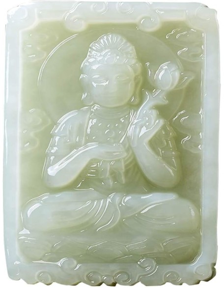 Story Untold Nephrite Jade Square Female Buddha Pendant Necklace Goddess of Compassion and Mercy GOOD FORTUNE Buddhist Jewelry