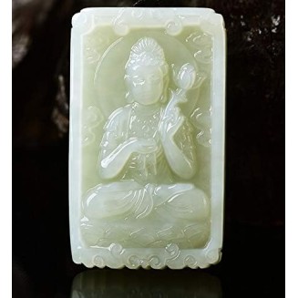 Story Untold Nephrite Jade Square Female Buddha Pendant Necklace Goddess of Compassion and Mercy GOOD FORTUNE Buddhist Jewelry