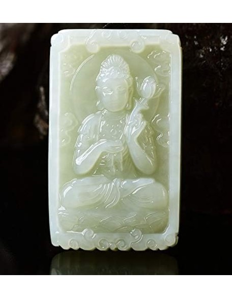 Story Untold Nephrite Jade Square Female Buddha Pendant Necklace Goddess of Compassion and Mercy GOOD FORTUNE Buddhist Jewelry