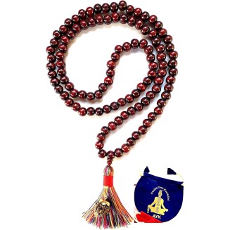 Rosewood mala beads necklace 108 buddhist prayer beads Red Sandalwood japa mala 10 Styles - Energized - w/ mala Pouch (10mm 108+1 Beads w/ 14 mm 5 Mukhi Rudraksha Elastic Mala)