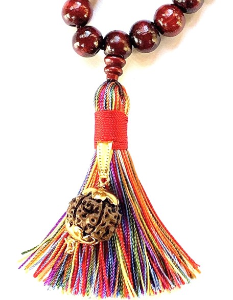 Rosewood mala beads necklace 108 buddhist prayer beads Red Sandalwood japa mala 10 Styles - Energized - w/ mala Pouch (10mm 108+1 Beads w/ 14 mm 5 Mukhi Rudraksha Elastic Mala)