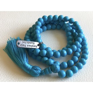 Gemstone Mala Beads Necklace Bead Sizes 6,8,10mm Mala Bracelet, Buddha Necklace, Blessed & Energized Handmade 108+1 Prayer Beads, Comes w/Velvet Pouch (Turquoise, 6 mm)