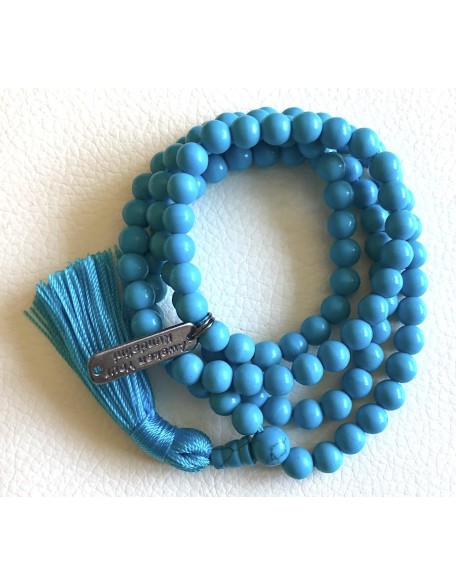 Gemstone Mala Beads Necklace Bead Sizes 6,8,10mm Mala Bracelet, Buddha Necklace, Blessed & Energized Handmade 108+1 Prayer Beads, Comes w/Velvet Pouch (Turquoise, 6 mm)