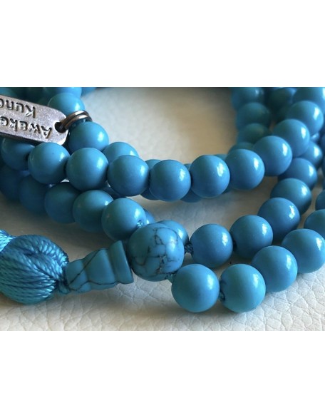 Gemstone Mala Beads Necklace Bead Sizes 6,8,10mm Mala Bracelet, Buddha Necklace, Blessed & Energized Handmade 108+1 Prayer Beads, Comes w/Velvet Pouch (Turquoise, 6 mm)