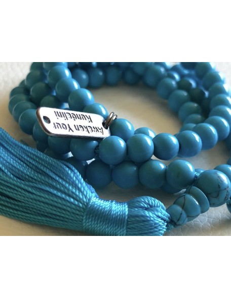 Gemstone Mala Beads Necklace Bead Sizes 6,8,10mm Mala Bracelet, Buddha Necklace, Blessed & Energized Handmade 108+1 Prayer Beads, Comes w/Velvet Pouch (Turquoise, 6 mm)