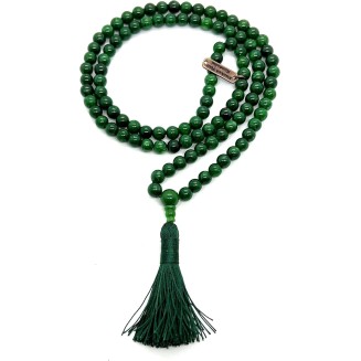 Gemstone Mala Beads Necklace Bead Sizes 6,8,10mm Mala Bracelet, Buddha Necklace, Blessed & Energized Handmade 108+1 Prayer Beads, Comes w/Velvet Pouch (Green Jade, 8 mm)