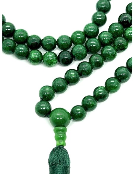 Gemstone Mala Beads Necklace Bead Sizes 6,8,10mm Mala Bracelet, Buddha Necklace, Blessed & Energized Handmade 108+1 Prayer Beads, Comes w/Velvet Pouch (Green Jade, 8 mm)