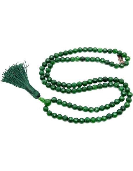 Gemstone Mala Beads Necklace Bead Sizes 6,8,10mm Mala Bracelet, Buddha Necklace, Blessed & Energized Handmade 108+1 Prayer Beads, Comes w/Velvet Pouch (Green Jade, 8 mm)